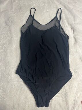 Black Mesh-Trim One-Piece Bathing Suit XXXL